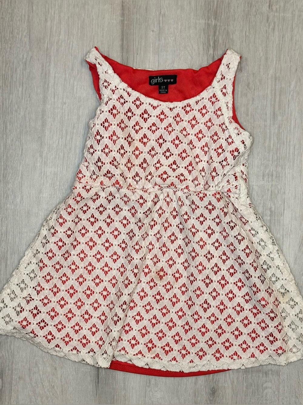 Kids - 3 for $10 - Girls White Lace Overlay Coral Red Dress